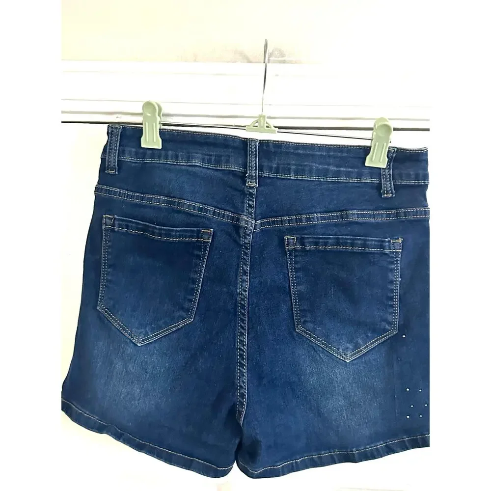 VINIZBENA Italy Faux Pearl Beaded Butterfly Embellished Denim Jean Shorts - Sz L - Picture 4 of 6